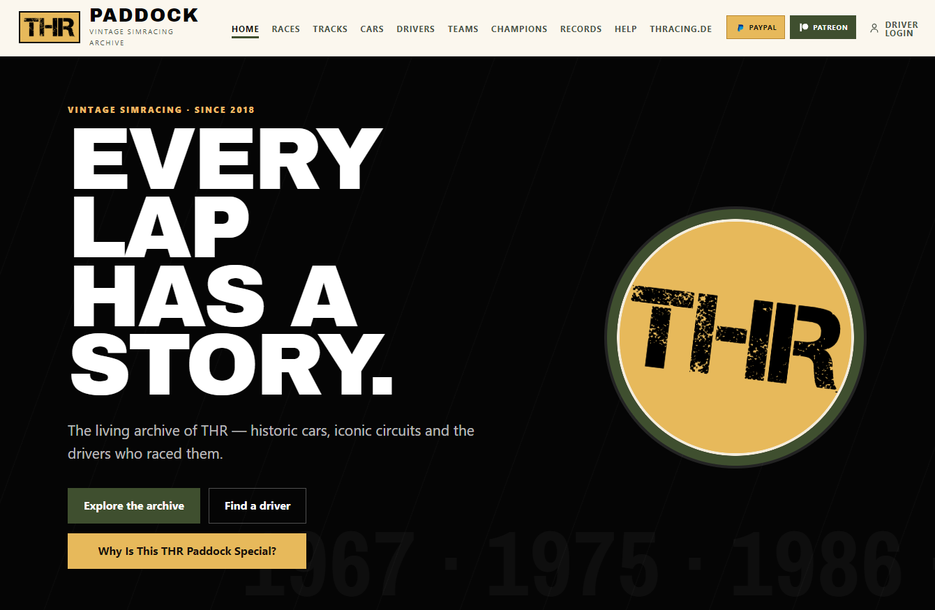 THR Paddock home page with the words Every Lap Has a Story